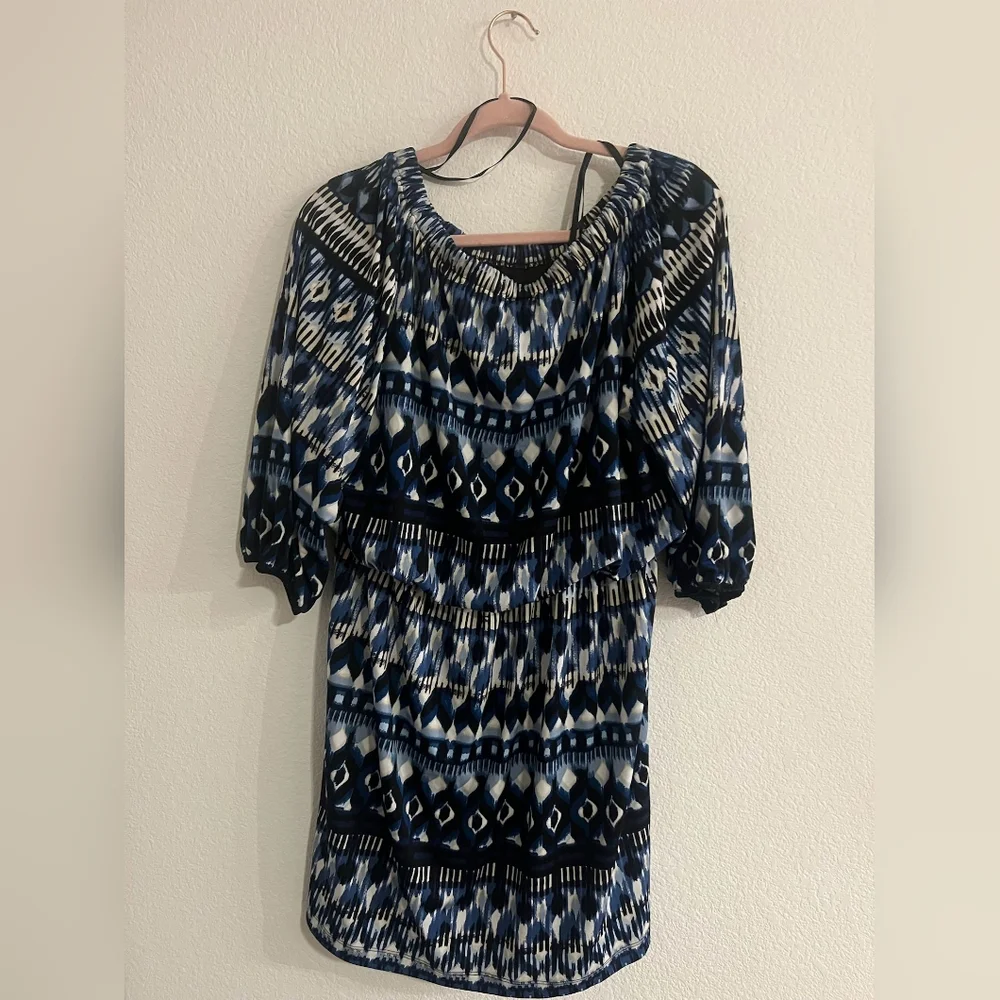 AB Studio Blue and White Printed Long Sleeve Dress - Picture 2 of 6